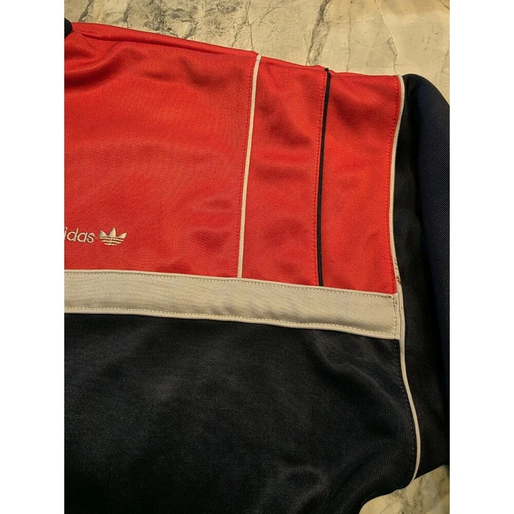Vintage 80s Adidas Track Jacket Large Tall Red Navy Blue Colorblock Trefoil LT